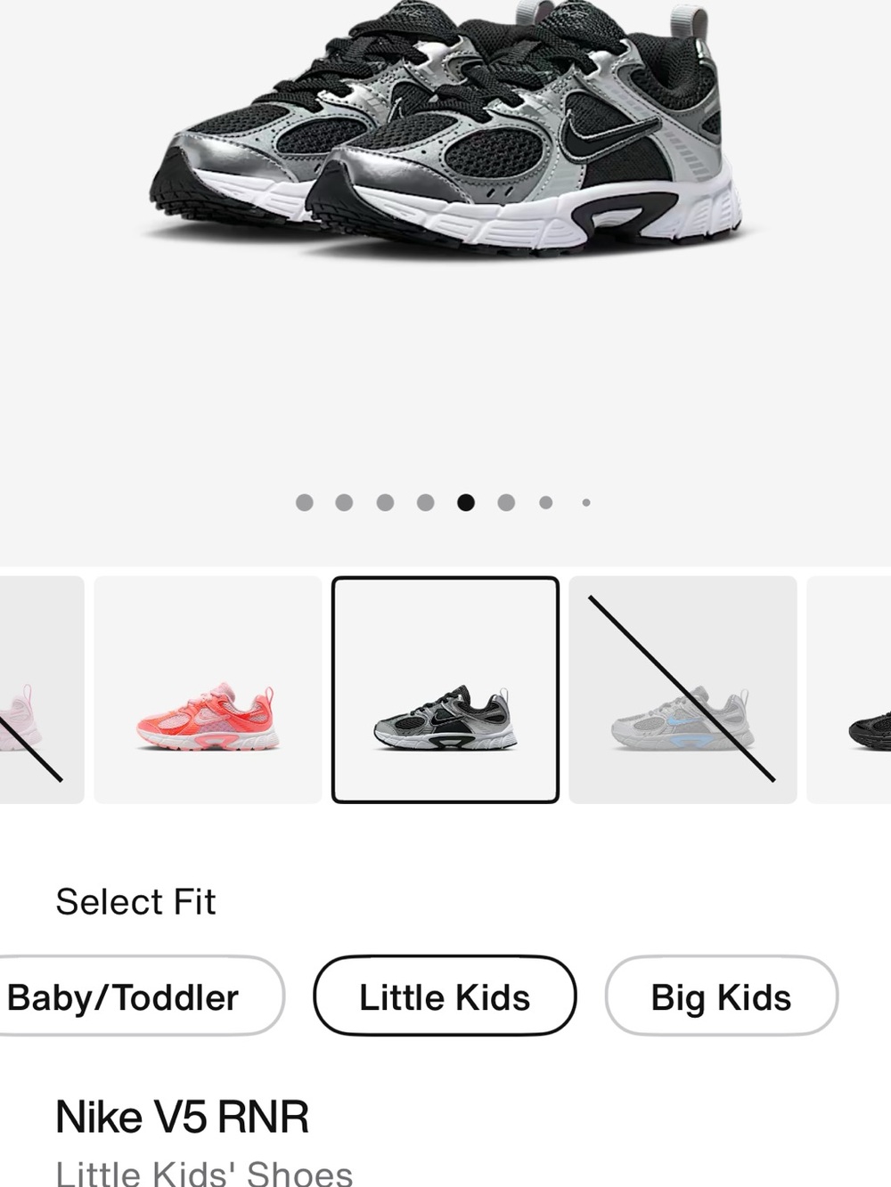 Nike Little Kids V5 RNR Sneakers - Black & Silver